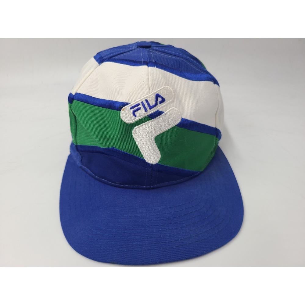 Vintage FILA Stripes Snapback Hat‎ Cap Sports Casual Logo Men Blue Green White